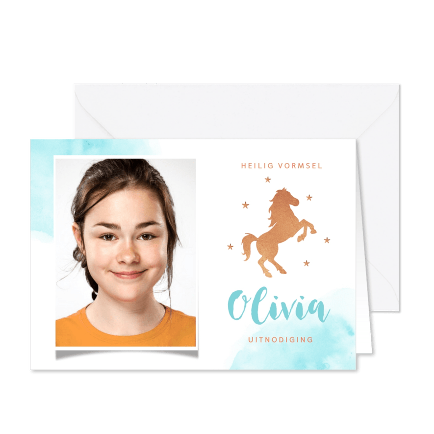 Vormsel paard uitnodiging feestje foto sterren goud verf - Kaartimpressie