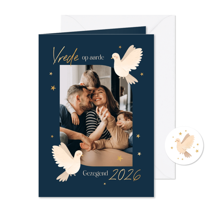 Vredesduif christelijk fotokaart sterren goud kerst - Kaartimpressie
