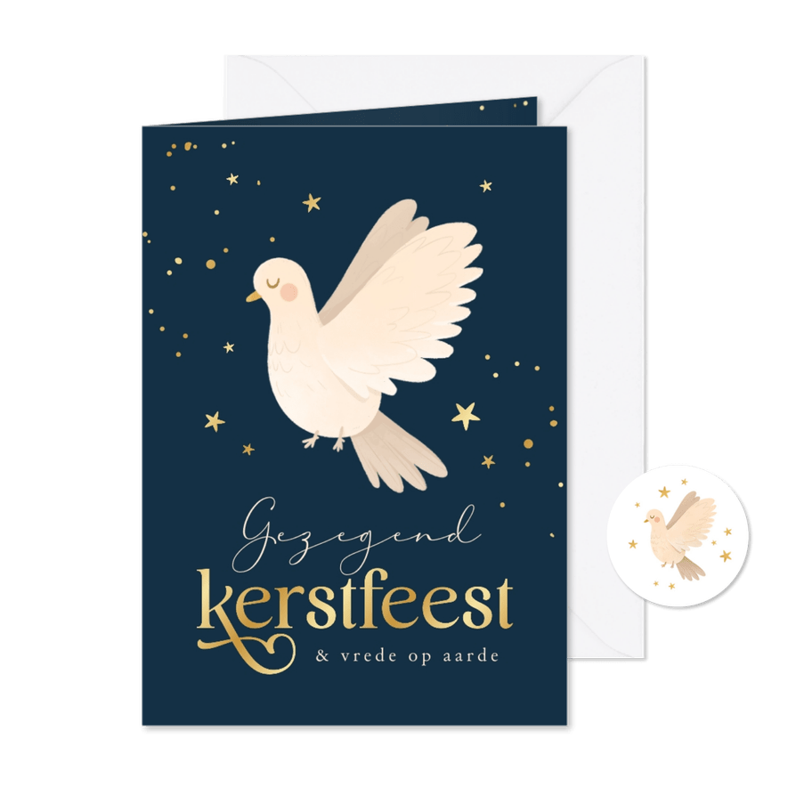 Vredesduif op christelijke kerstkaart sterren goud - Kaartimpressie
