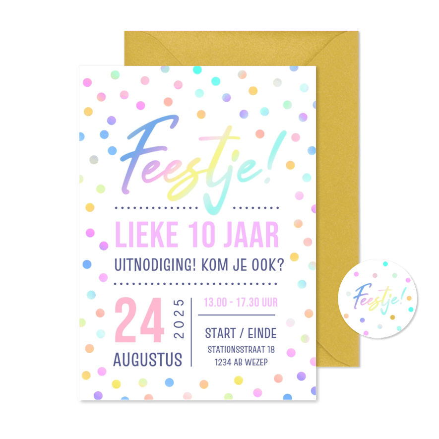 Vrolijk en hip kinderfeestje uitnodiging confetti meisje - Kaartimpressie