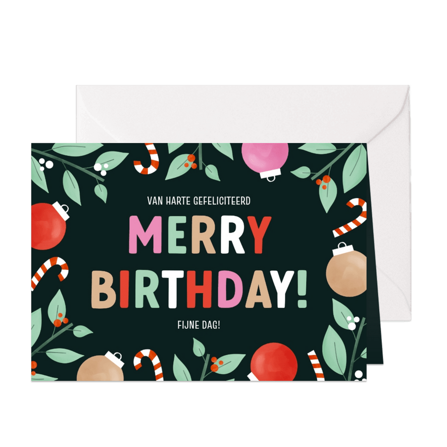 Vrolijk kaartje kerstverjaardag merry birthday patroontje - Kaartimpressie