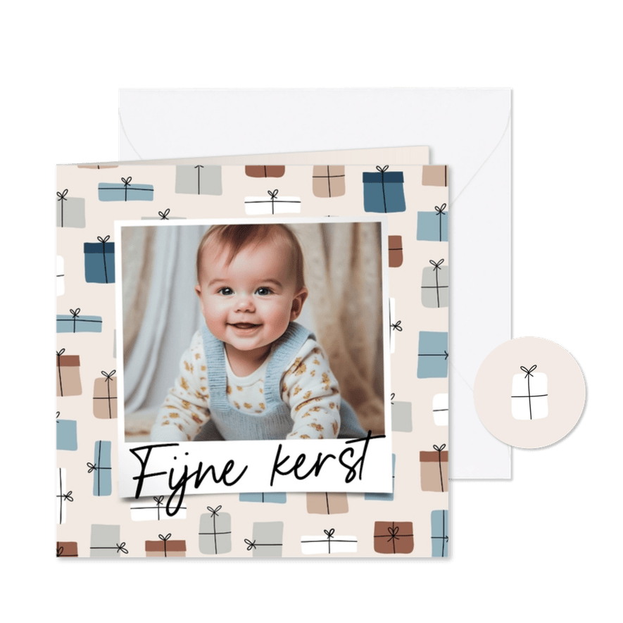 Vrolijk kerstkaartje cadeautjes patroon blauw foto - Kaartimpressie