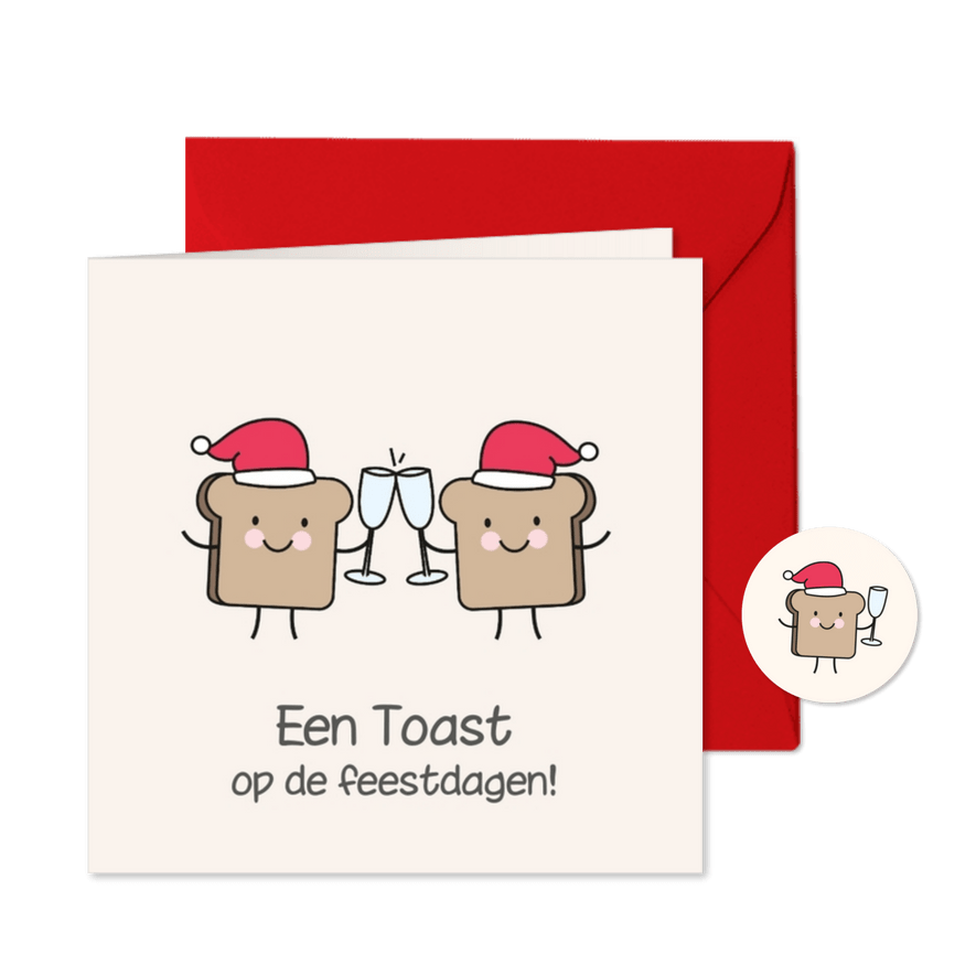 Vrolijk kerstkaartje met boterhammen met kerstmuts toast - Kaartimpressie