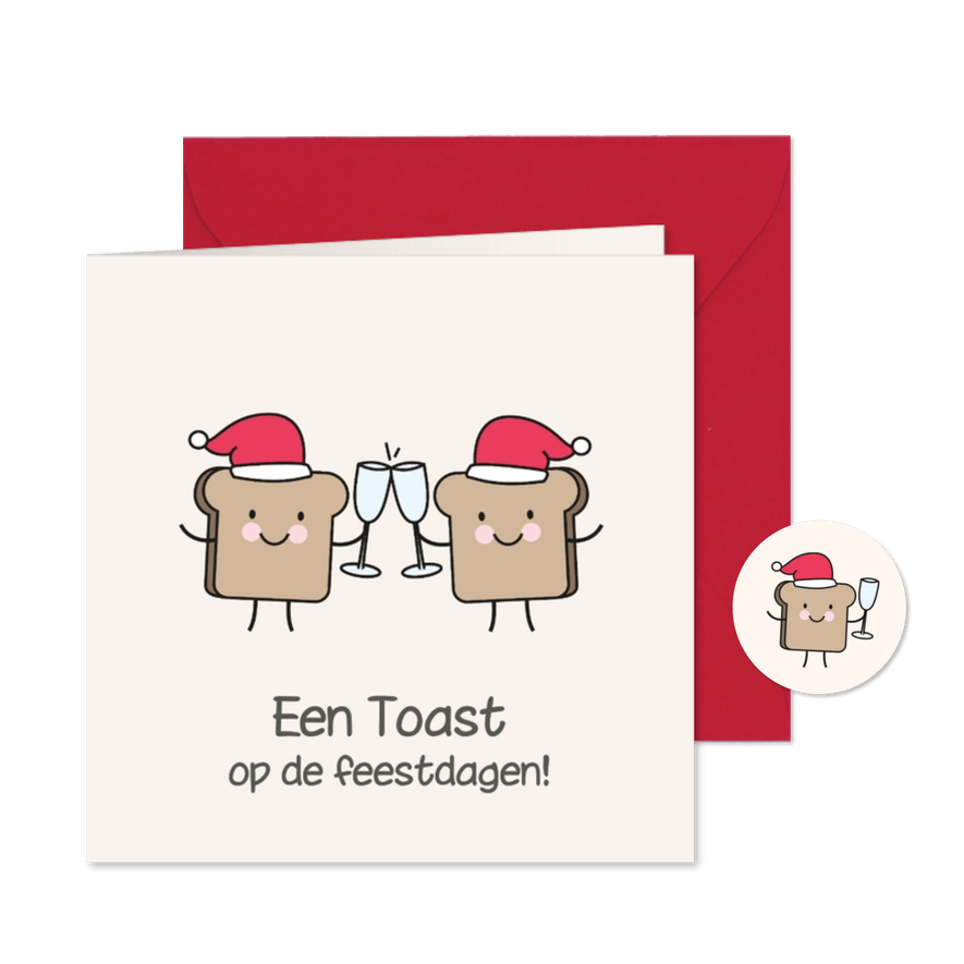 Vrolijk kerstkaartje met boterhammen met kerstmuts toast - Kaartimpressie
