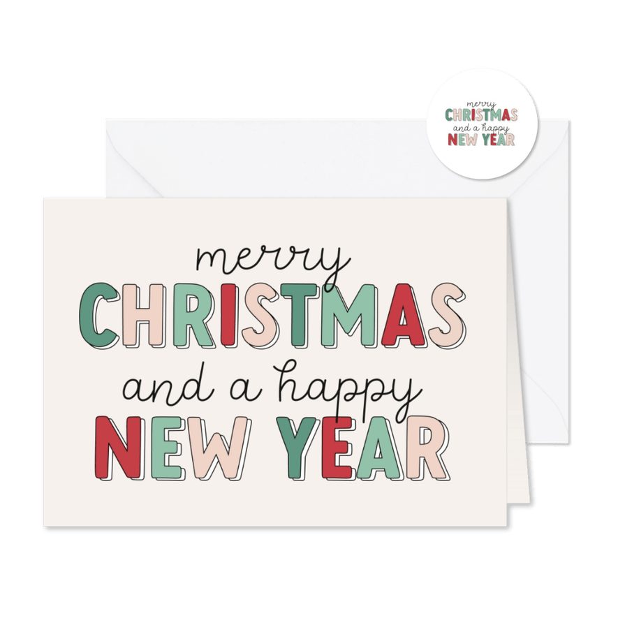 Vrolijk kerstkaartje typografische kerstwens groot - Kaartimpressie