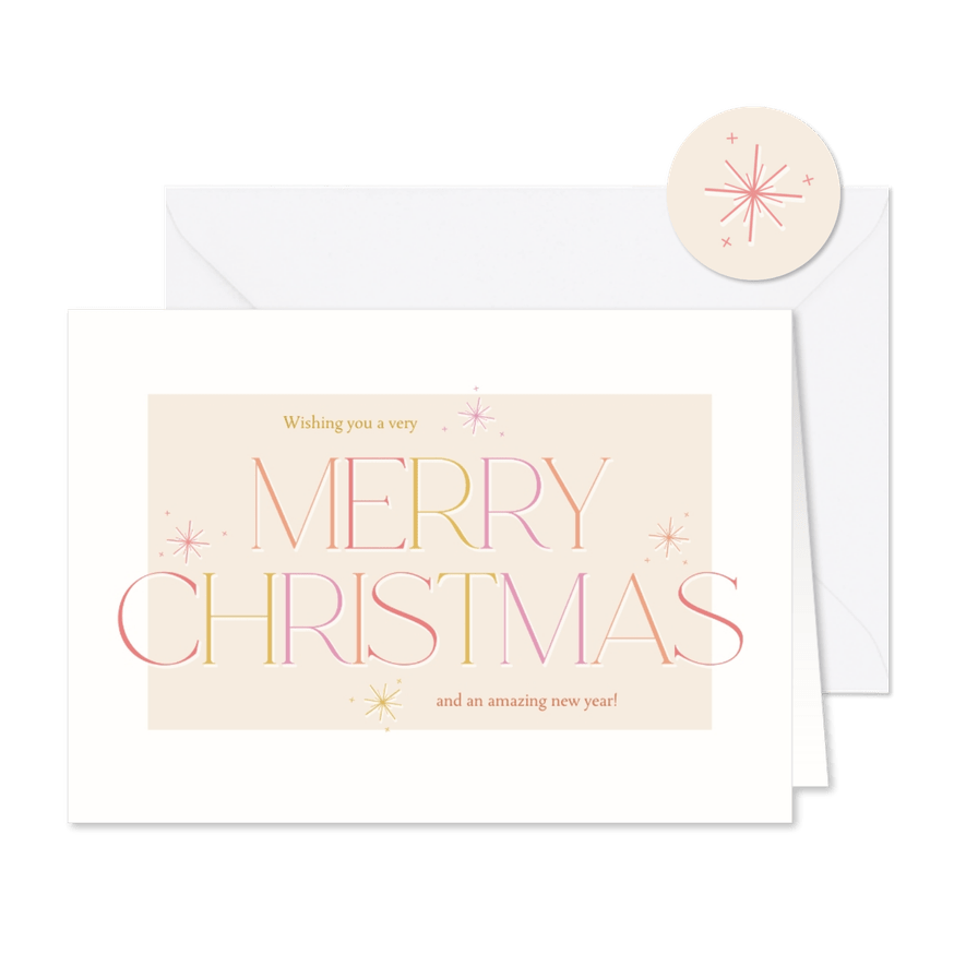 Vrolijk typografisch kerstkaartje met gekleurde letters - Kaartimpressie