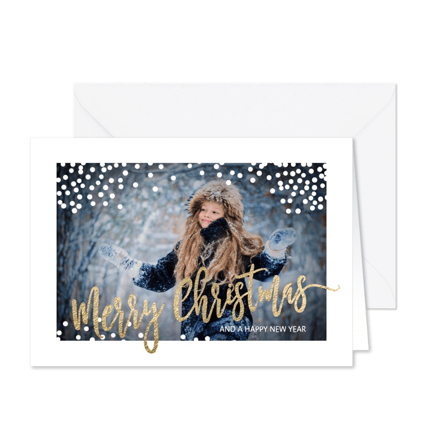 Vrolijke foto kerstkaart sneeuw confetti kader - Kaartimpressie