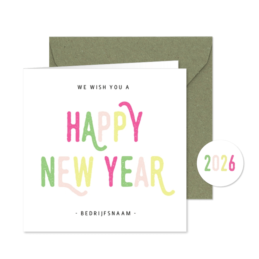 Vrolijke hippe zakelijke nieuwjaarskaart met letters - Kaartimpressie
