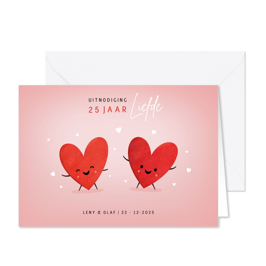 Vrolijke jubileumkaart hartjes met gezichtjes 25 jaar - Kaartimpressie