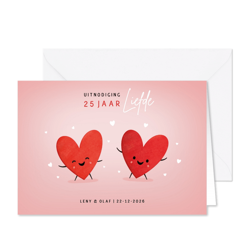 Vrolijke jubileumkaart hartjes met gezichtjes 25 jaar - Kaartimpressie