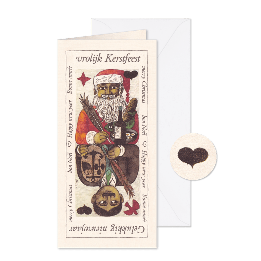 Vrolijke kerst- en nieuwjaarskaart met kerstman en hart - Kaartimpressie
