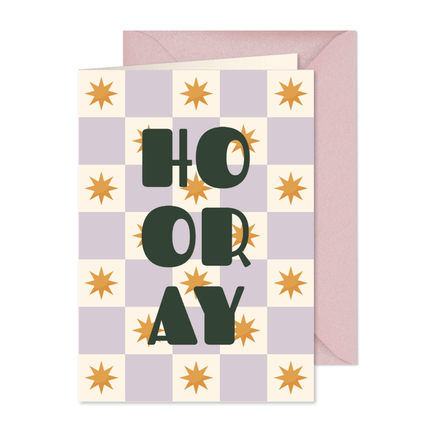 Vrolijke kerst verjaardagskaart hooray met sterren - Kaartimpressie