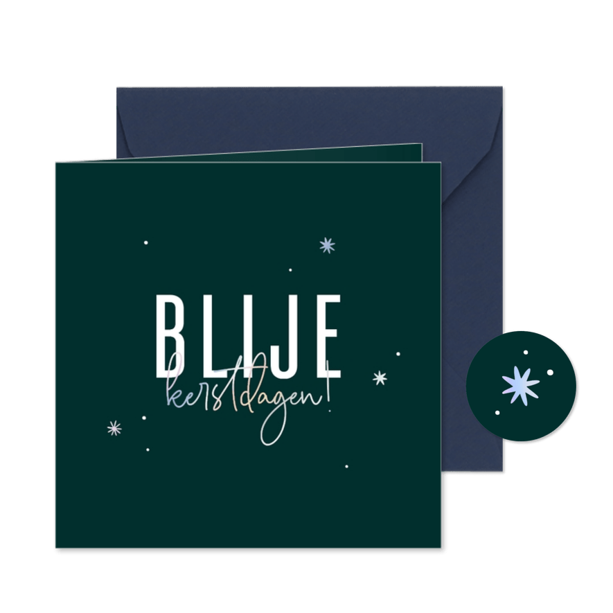 Vrolijke kerstkaart blije kerstdagen met holo sterren - Kaartimpressie