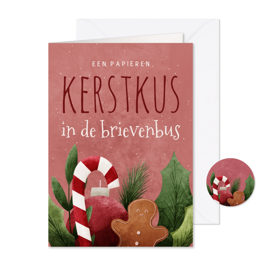 Vrolijke kerstkaart een papieren kerstkus in de brievenbus - Kaartimpressie