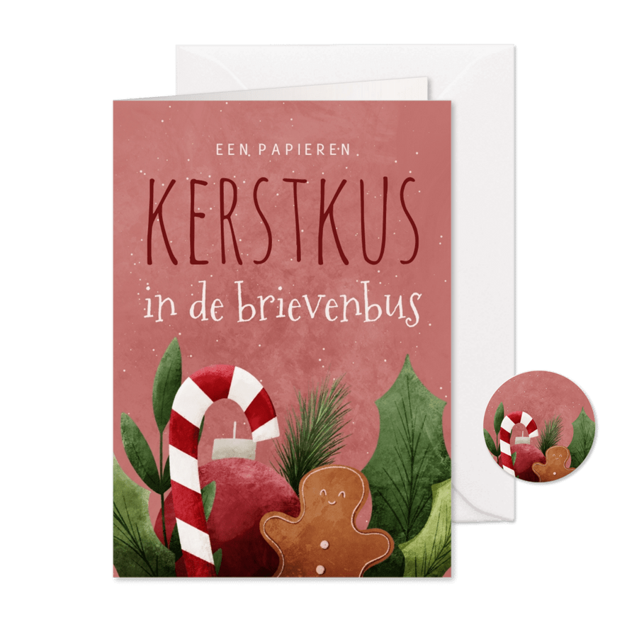 Vrolijke kerstkaart een papieren kerstkus in de brievenbus - Kaartimpressie