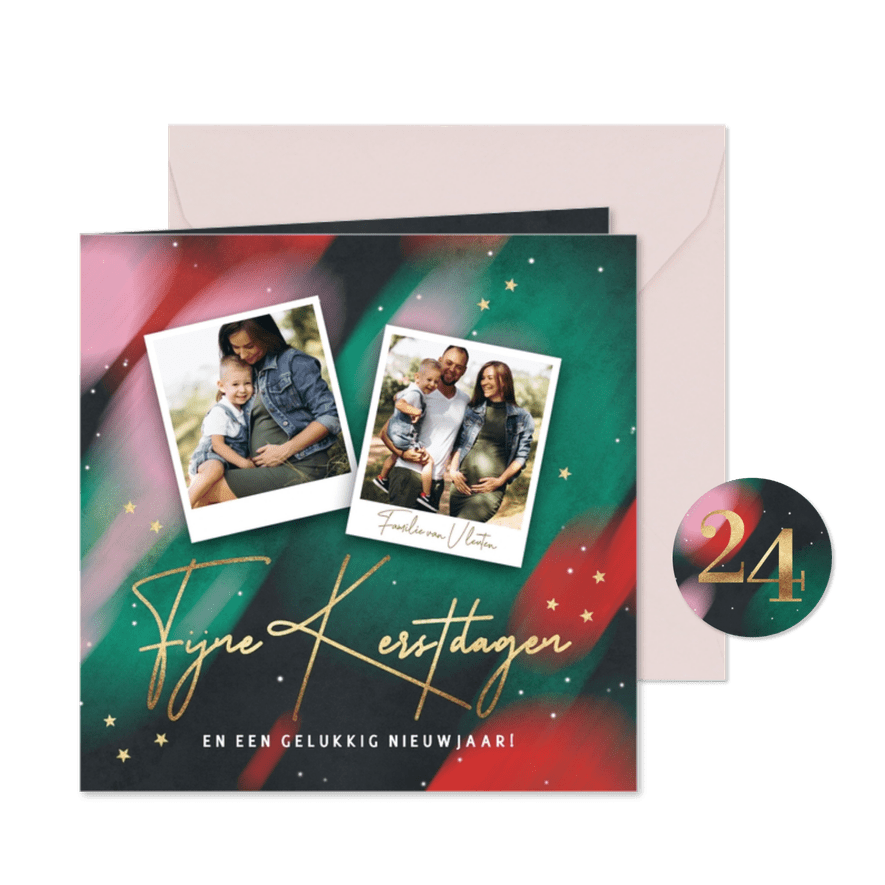 Vrolijke kerstkaart foto rood en groen - Kaartimpressie