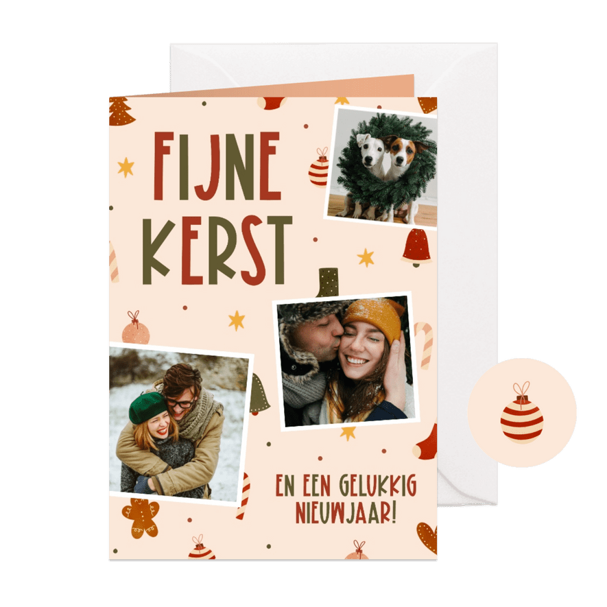 Vrolijke kerstkaart fotocollage met kerstpatroontje - Kaartimpressie