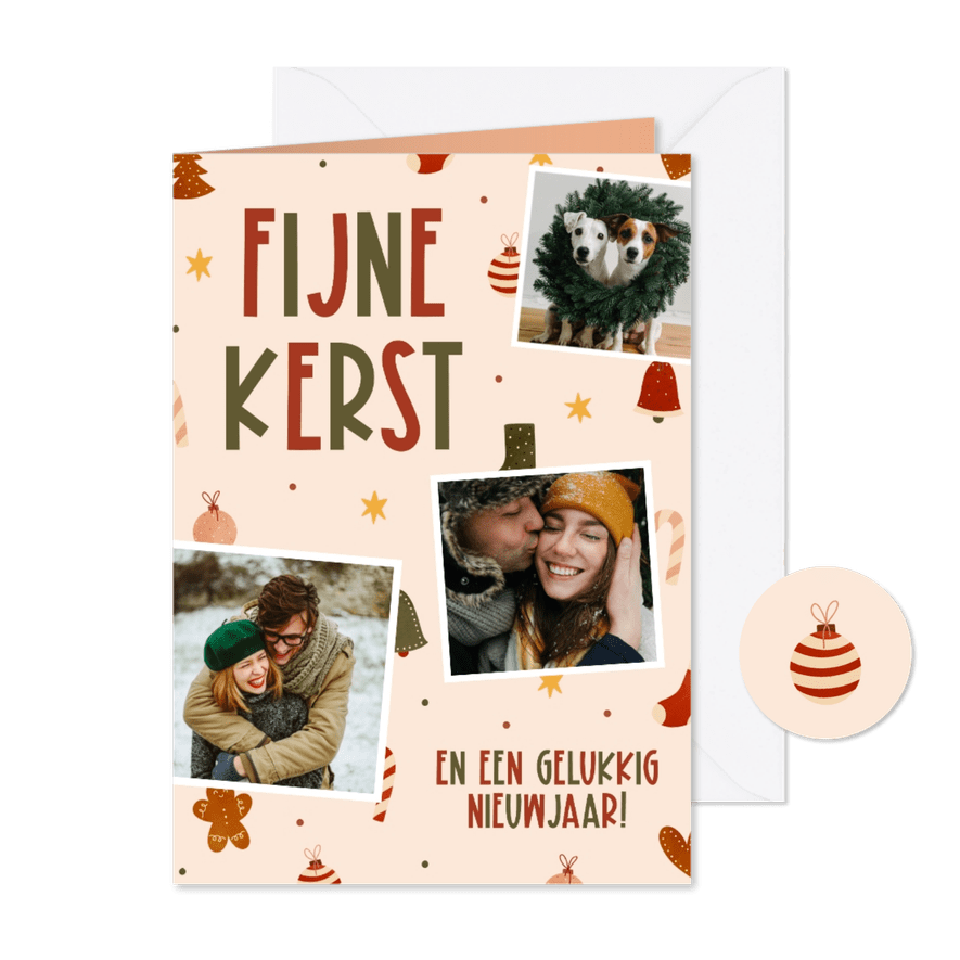 Vrolijke kerstkaart fotocollage met kerstpatroontje - Kaartimpressie