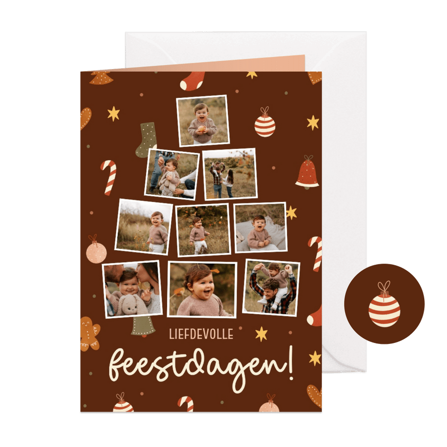 Vrolijke kerstkaart kerstboom fotocollage met patroontje - Kaartimpressie