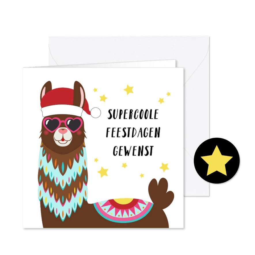 Vrolijke kerstkaart met alpaca - Kaartimpressie