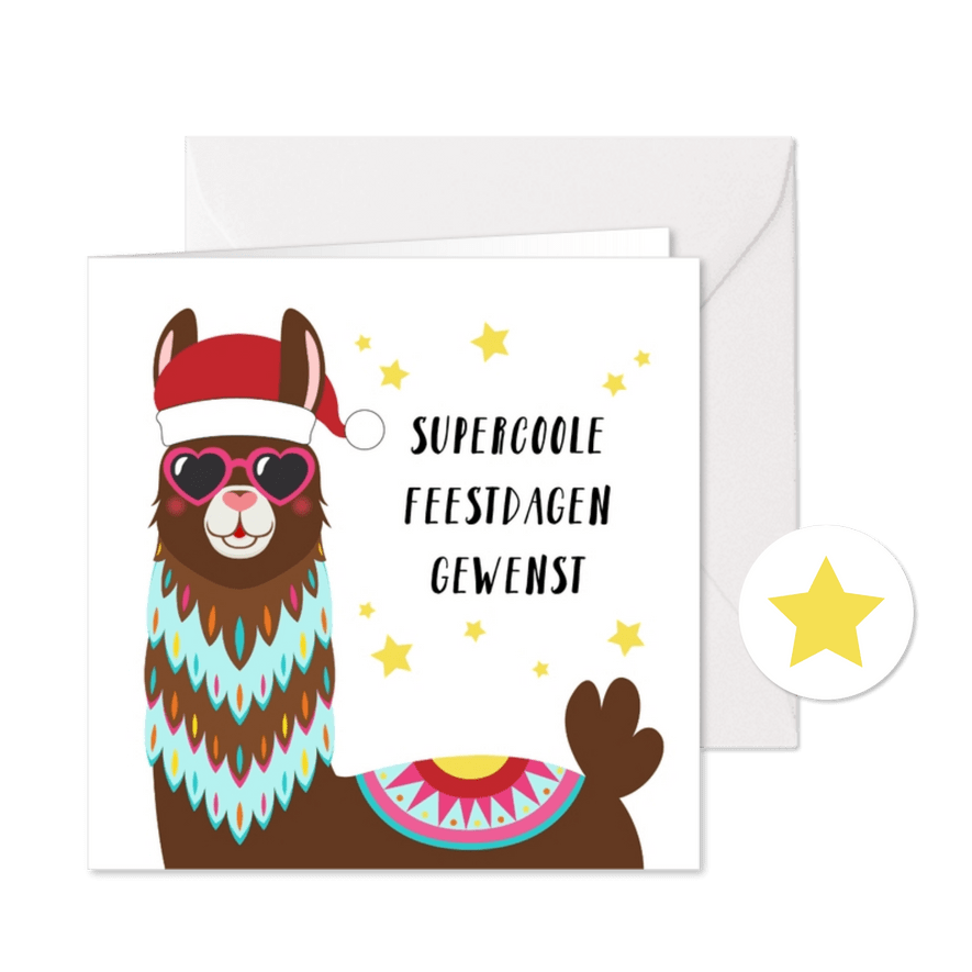 Vrolijke kerstkaart met alpaca - Kaartimpressie