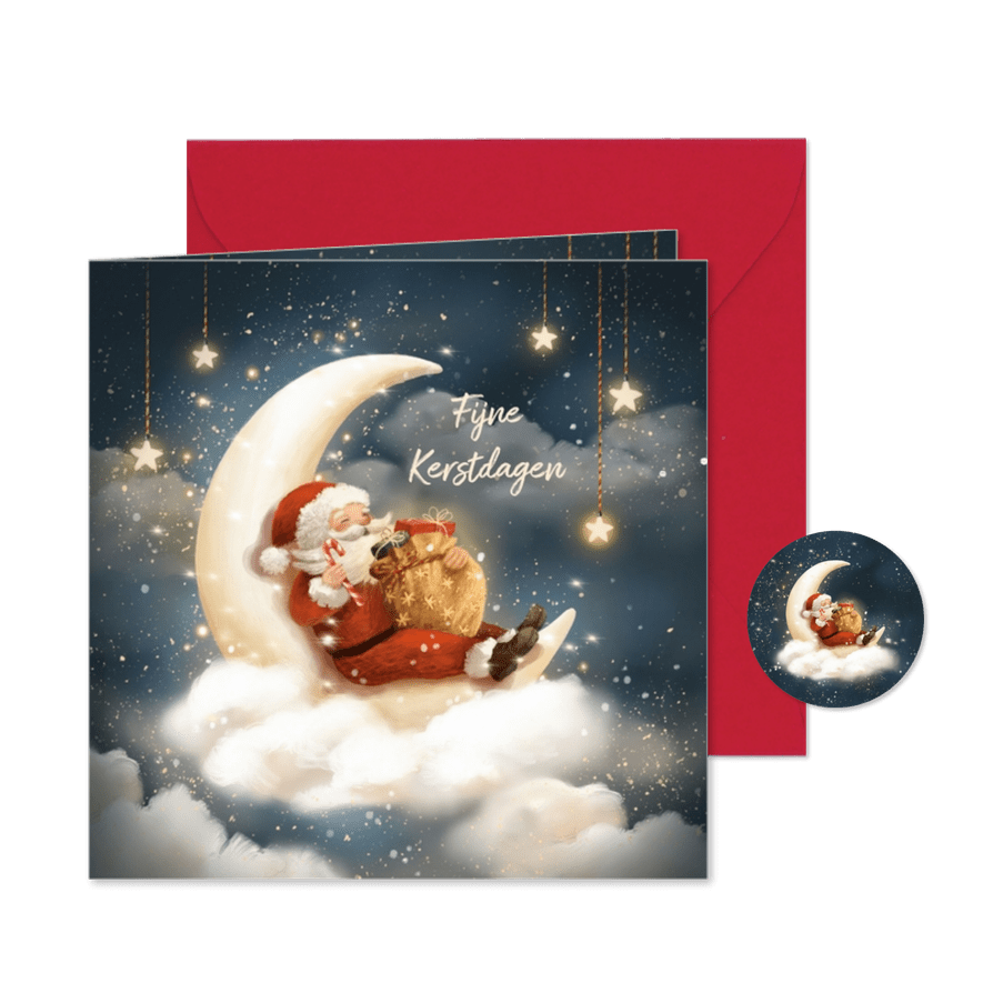 Vrolijke kerstkaart met de kerstman op de maan! - Kaartimpressie