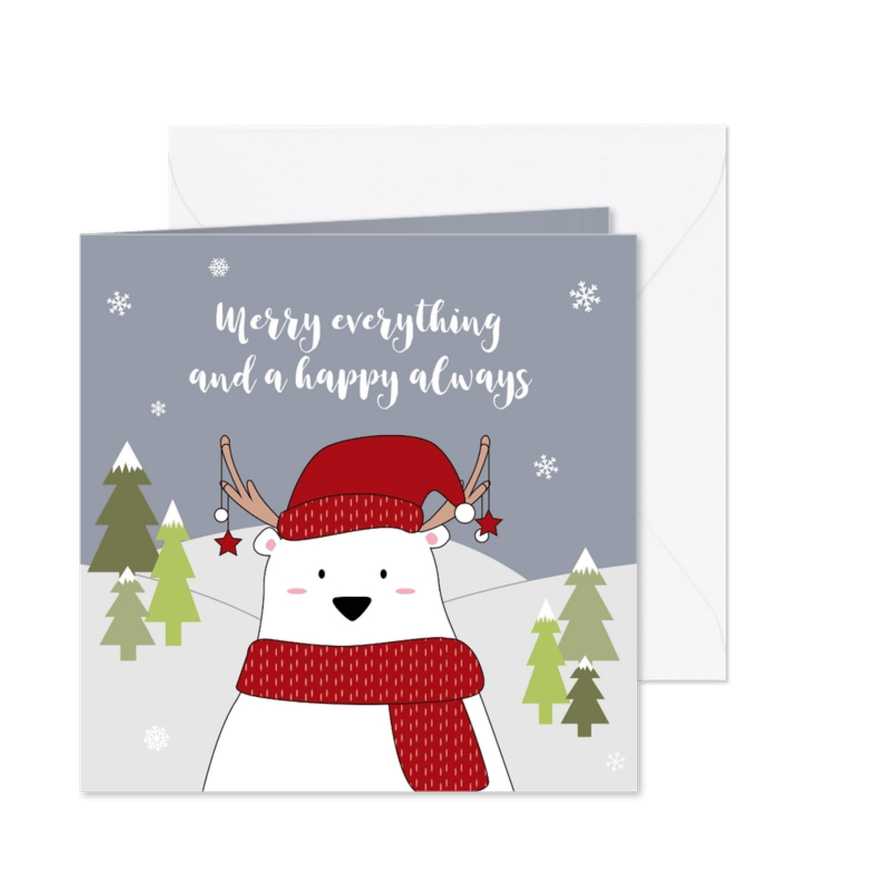 Vrolijke kerstkaart met ijsbeer - Kaartimpressie
