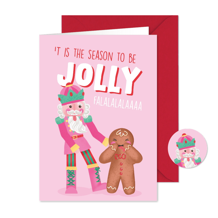 Vrolijke kerstkaart met illustratie van notenkraker - Kaartimpressie