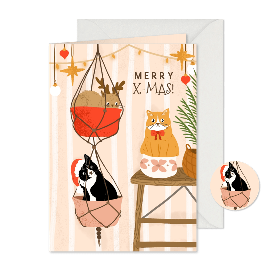 Vrolijke kerstkaart met katten - Kaartimpressie