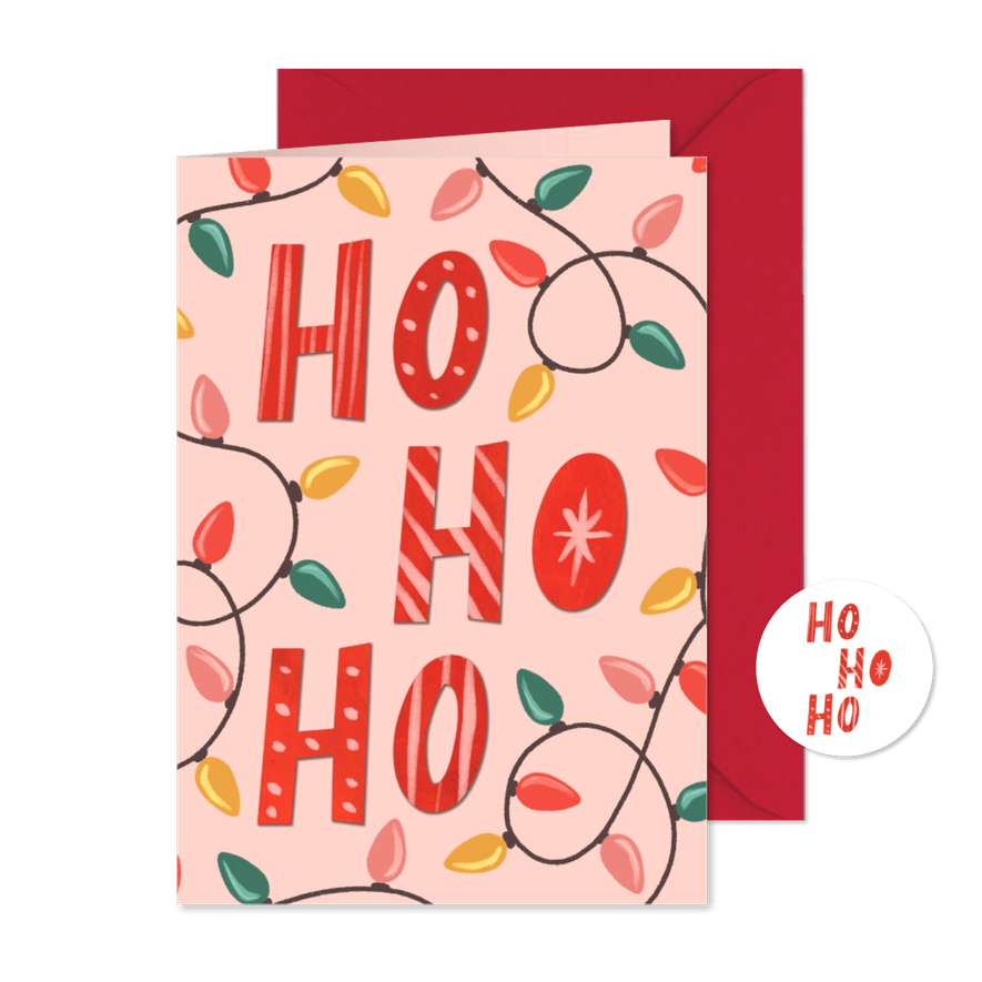 Vrolijke kerstkaart met kerstlampjes - Kaartimpressie