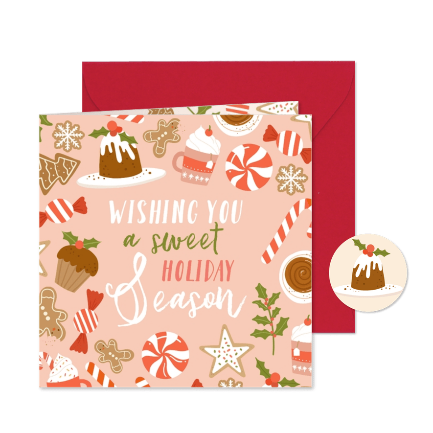 Vrolijke kerstkaart met zoetigheid - Kaartimpressie