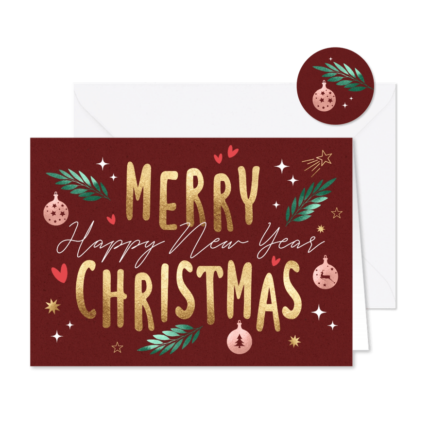 Vrolijke kerstkaart typografie met illustraties - Kaartimpressie