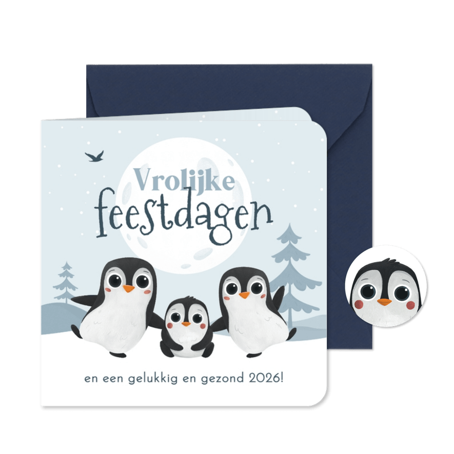 Vrolijke kerstkaart voor kinderen pinguïns winter landschap - Kaartimpressie
