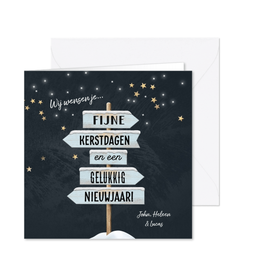 Vrolijke kerstkaart wegwijzer krijtbord - Kaartimpressie