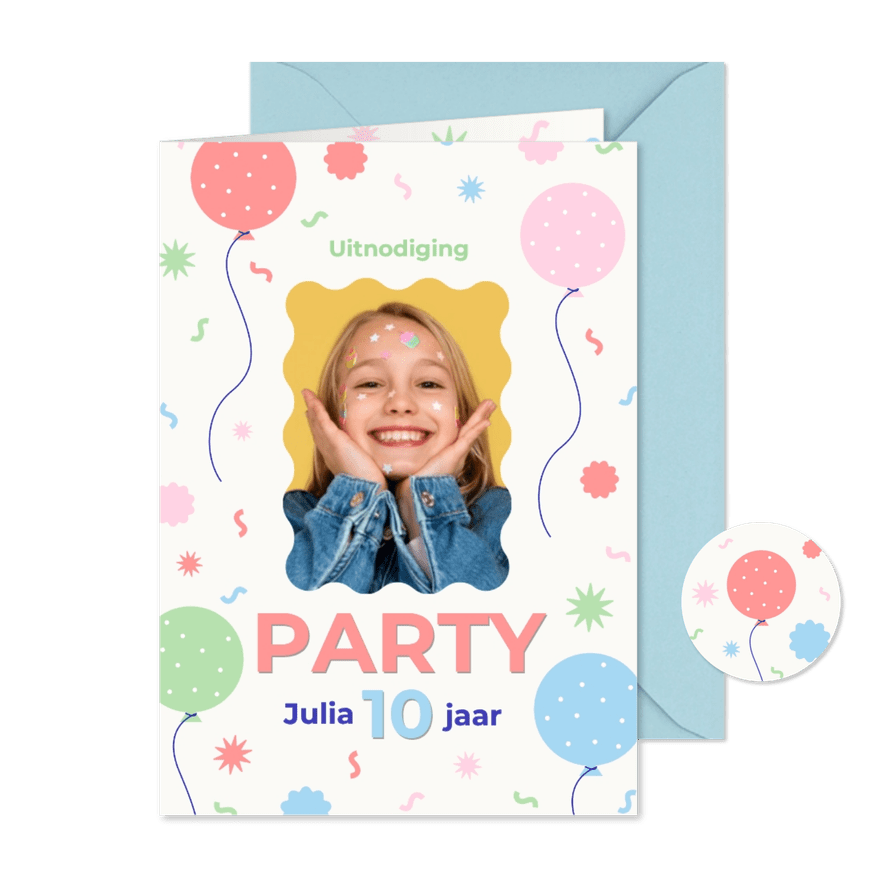 Vrolijke kinderfeestje uitnodiging met foto modern - Kaartimpressie