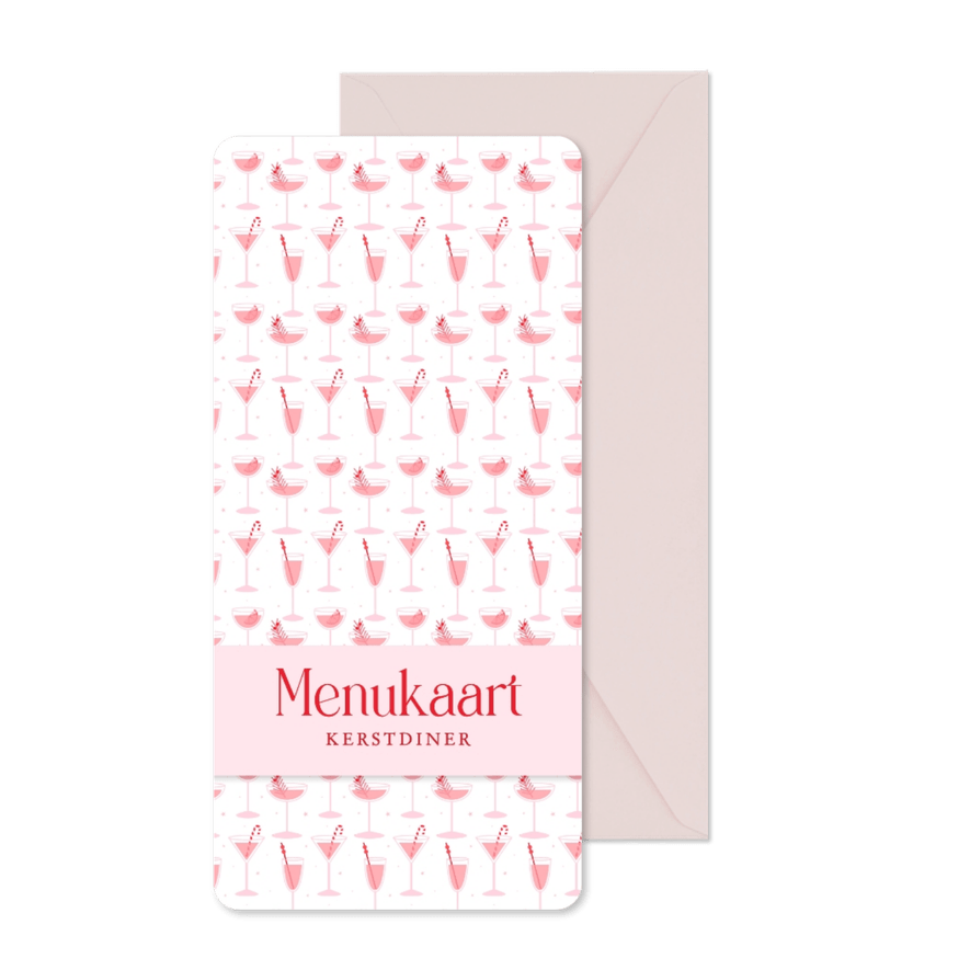 Vrolijke menukaartjes mer roze kerst cocktails - Kaartimpressie
