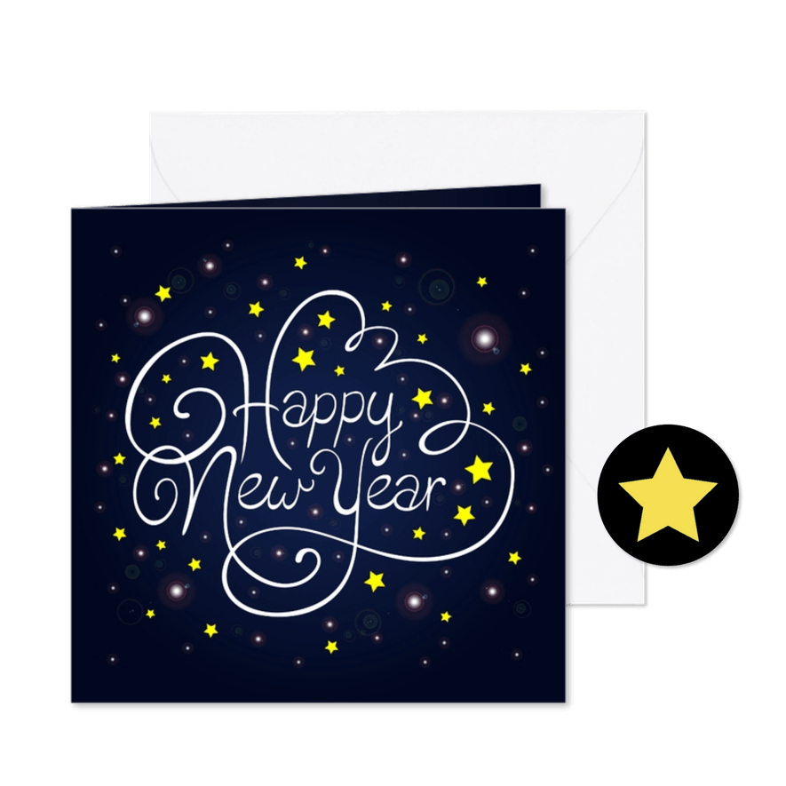 Vrolijke nieuwjaarskaart met sterren - Kaartimpressie