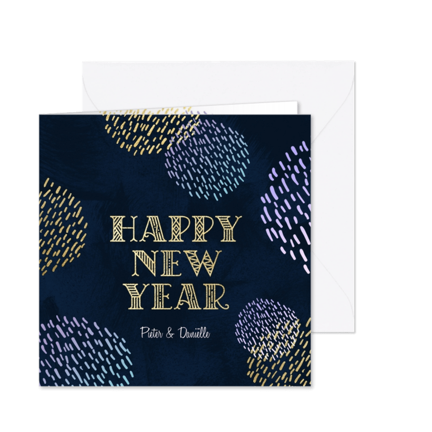 Vrolijke nieuwjaarskaart vuurwerk goud - Kaartimpressie