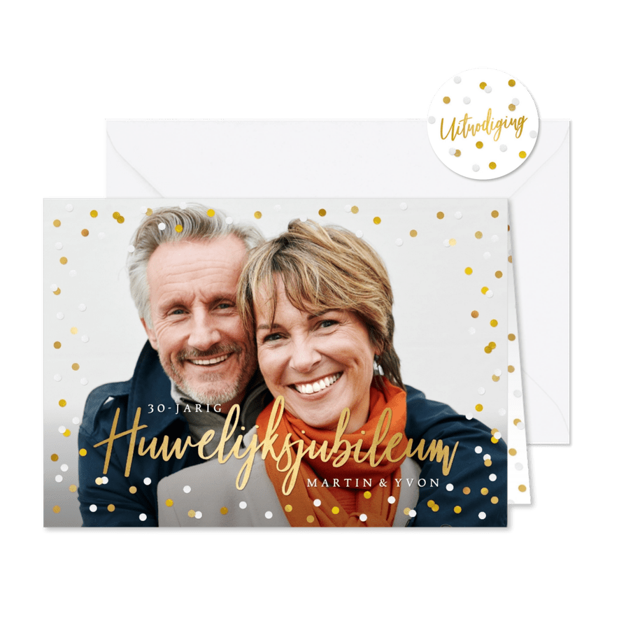 Vrolijke uitnodiging huwelijksjubileum met eigen foto - Kaartimpressie