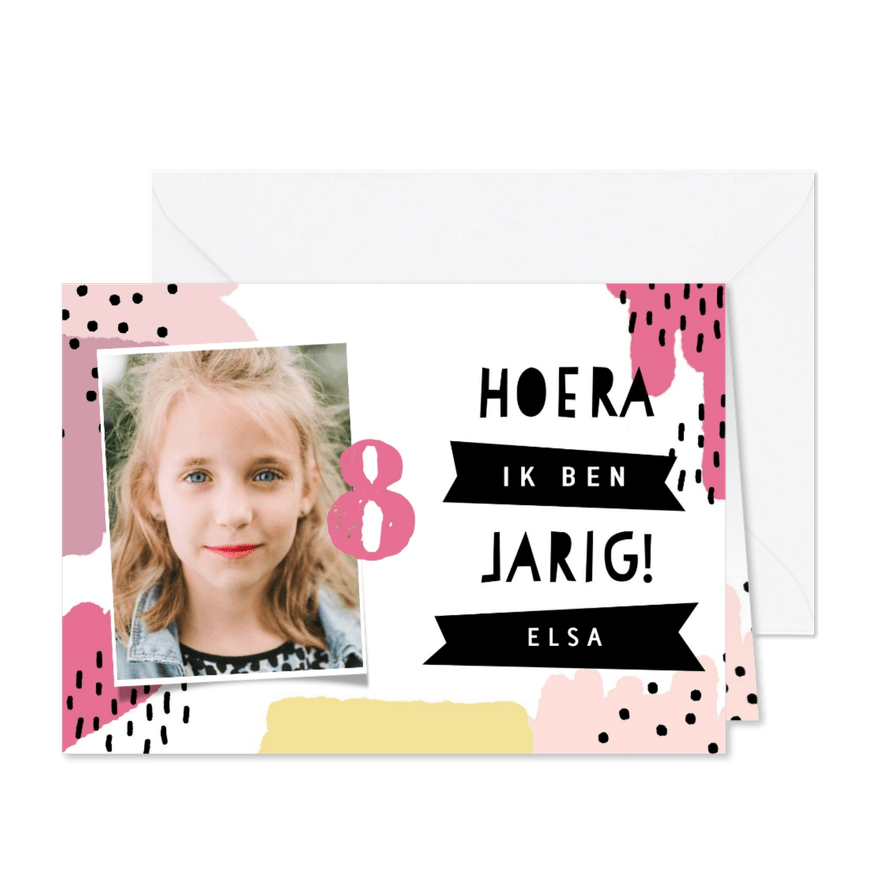 Vrolijke uitnodiging kinderfeestje verfstrepen en stipjes - Kaartimpressie