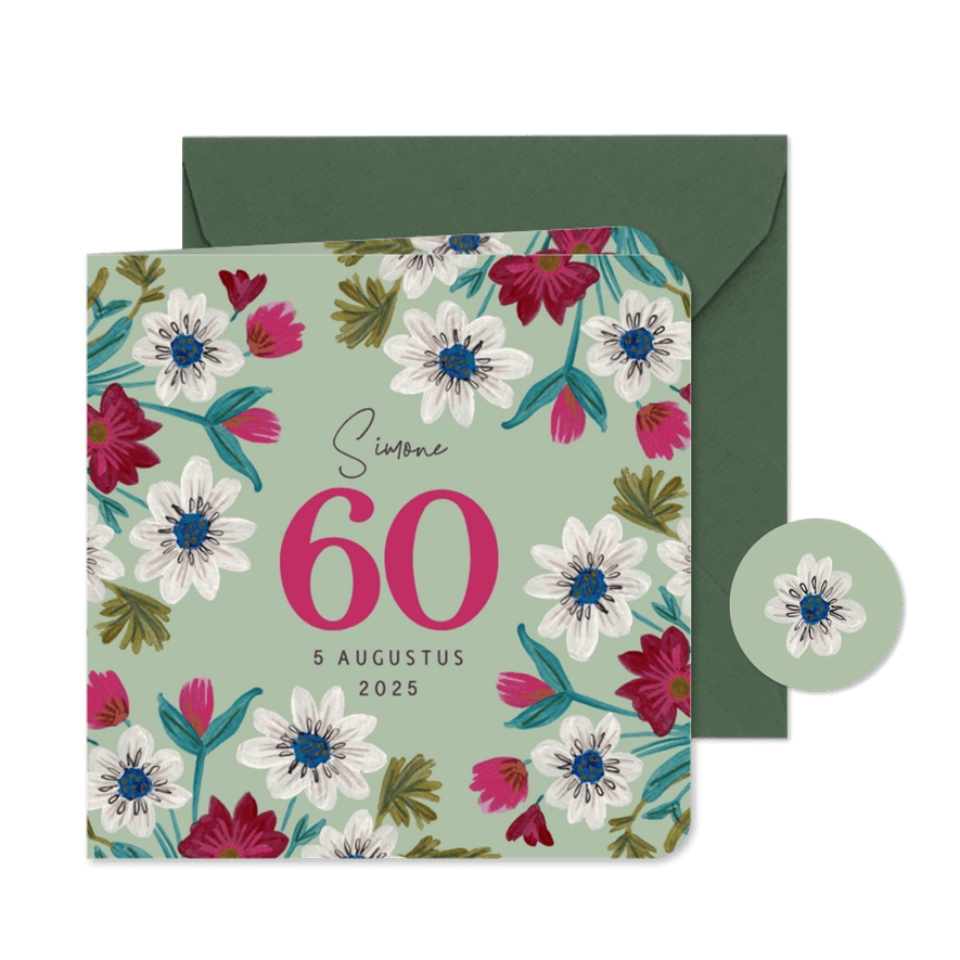 Vrolijke uitnodiging voor een fleurig verjaardagsfeestje - Kaartimpressie
