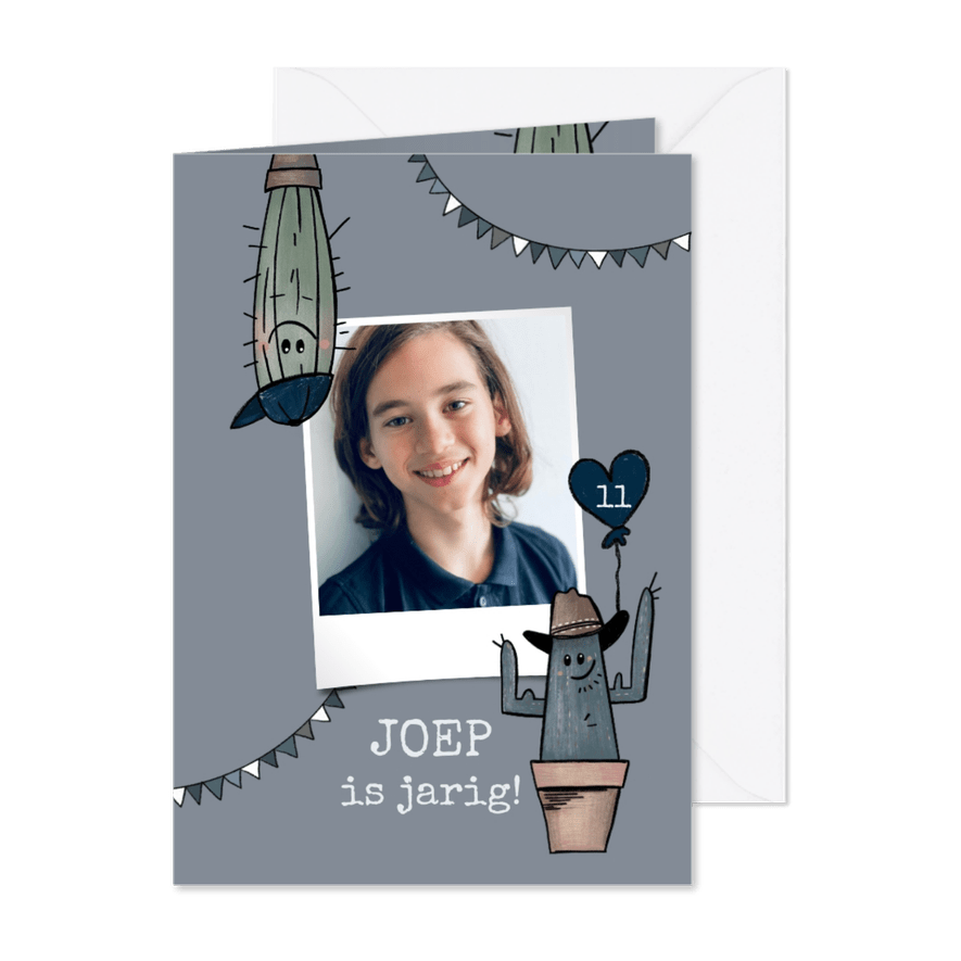 Vrolijke uitnodiging voor verjaardag met cactussen - Kaartimpressie