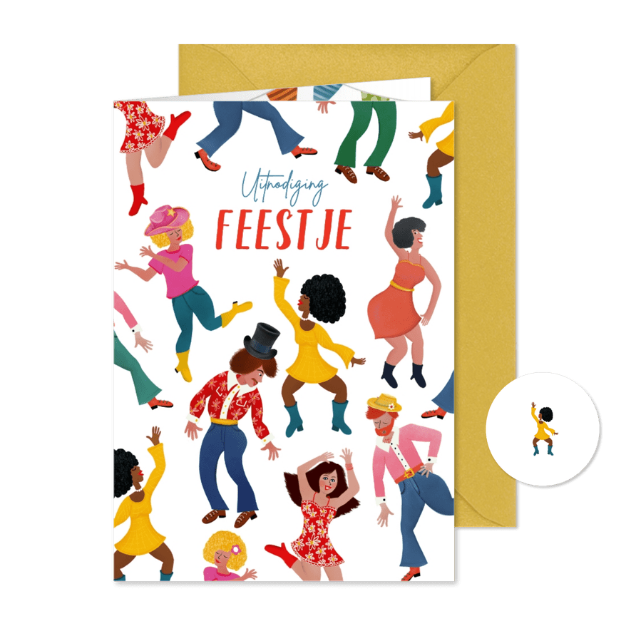 Vrolijke uitnodigingskaart met dansende mensen - Kaartimpressie