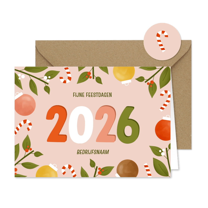 Vrolijke zakelijke kerstkaart met kader en 2026 - Kaartimpressie