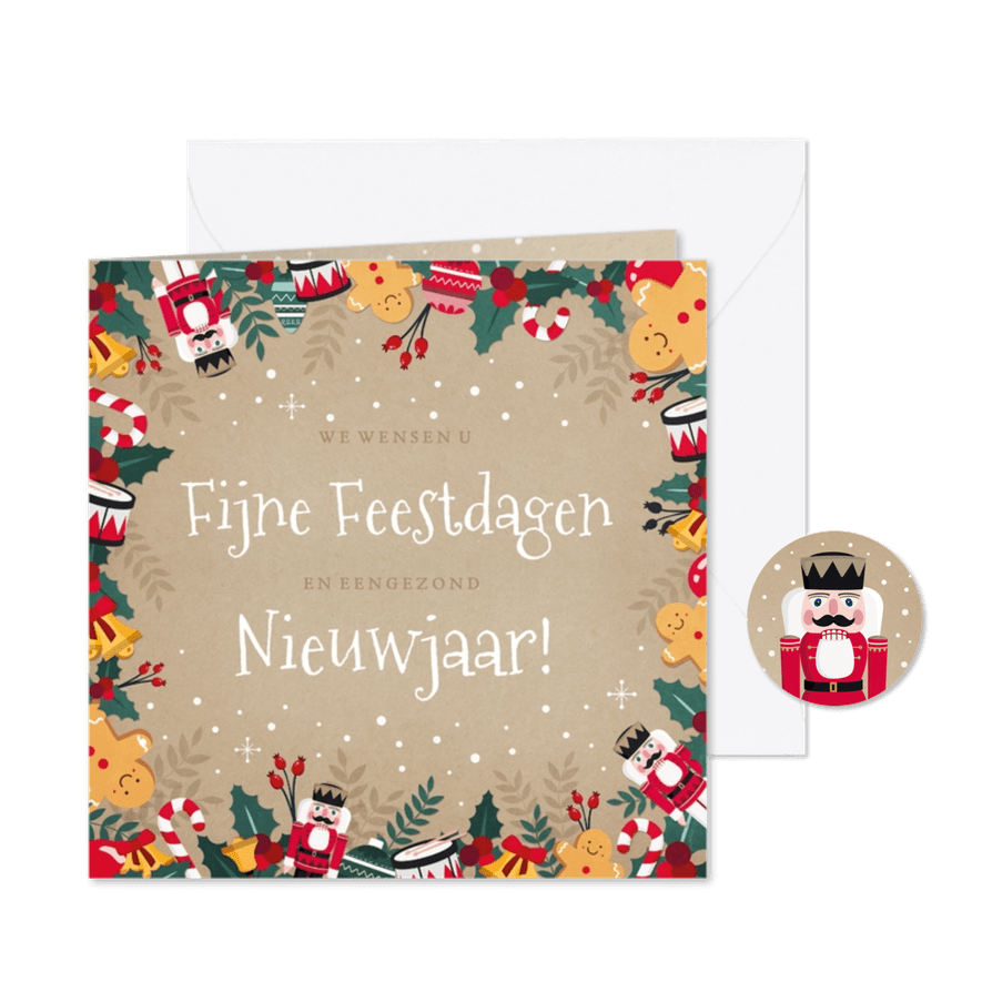Vrolijke zakelijke kerstkaart met kerstelementjes - Kaartimpressie