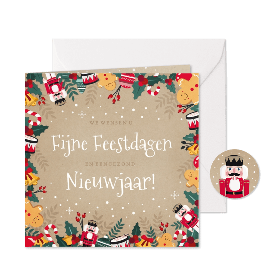 Vrolijke zakelijke kerstkaart met kerstelementjes - Kaartimpressie