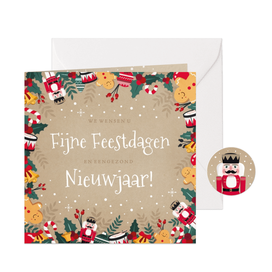 Vrolijke zakelijke kerstkaart met kerstelementjes  - Kaartimpressie