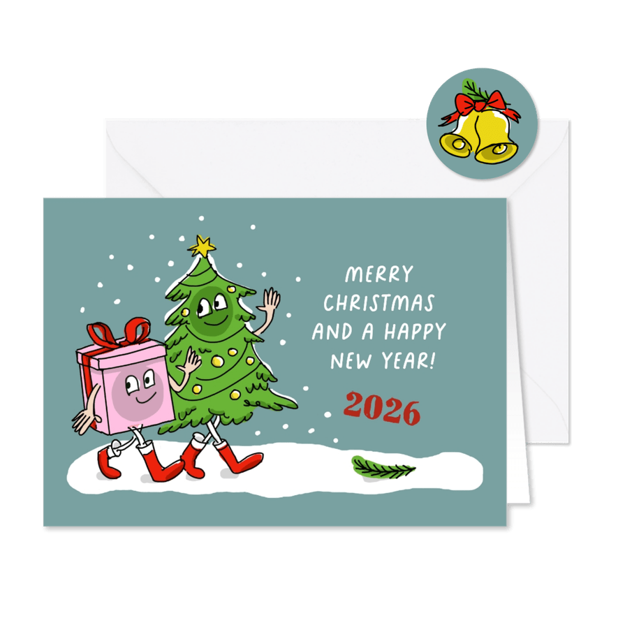Wandelende kerstboom met kerstkado - Kaartimpressie