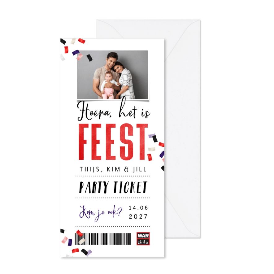 War Child - Nodig al je vrienden uit voor jouw feest - Kaartimpressie