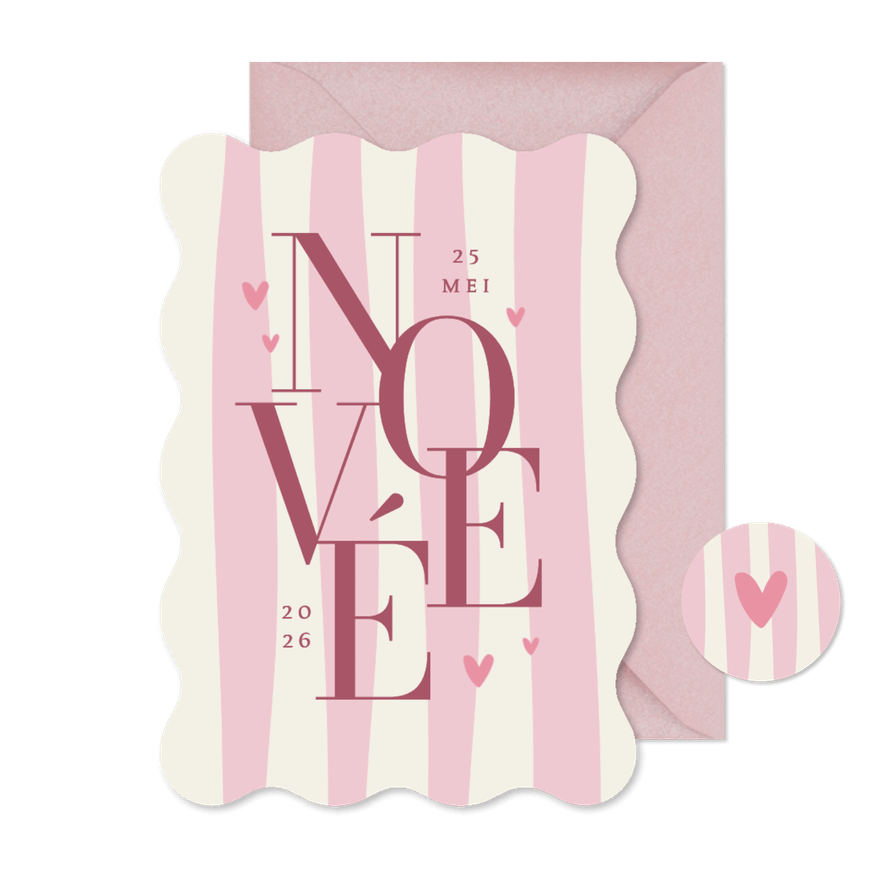 Wave geboortekaartje gestreept grafisch hartjes roze - Kaartimpressie